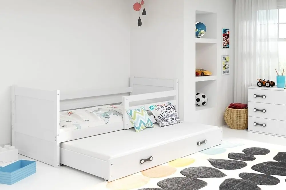 eoshop Detská posteľ s prístelkou RICO 2 90x200 cm, biela/biela (Voľba matraca: Penový matrac)